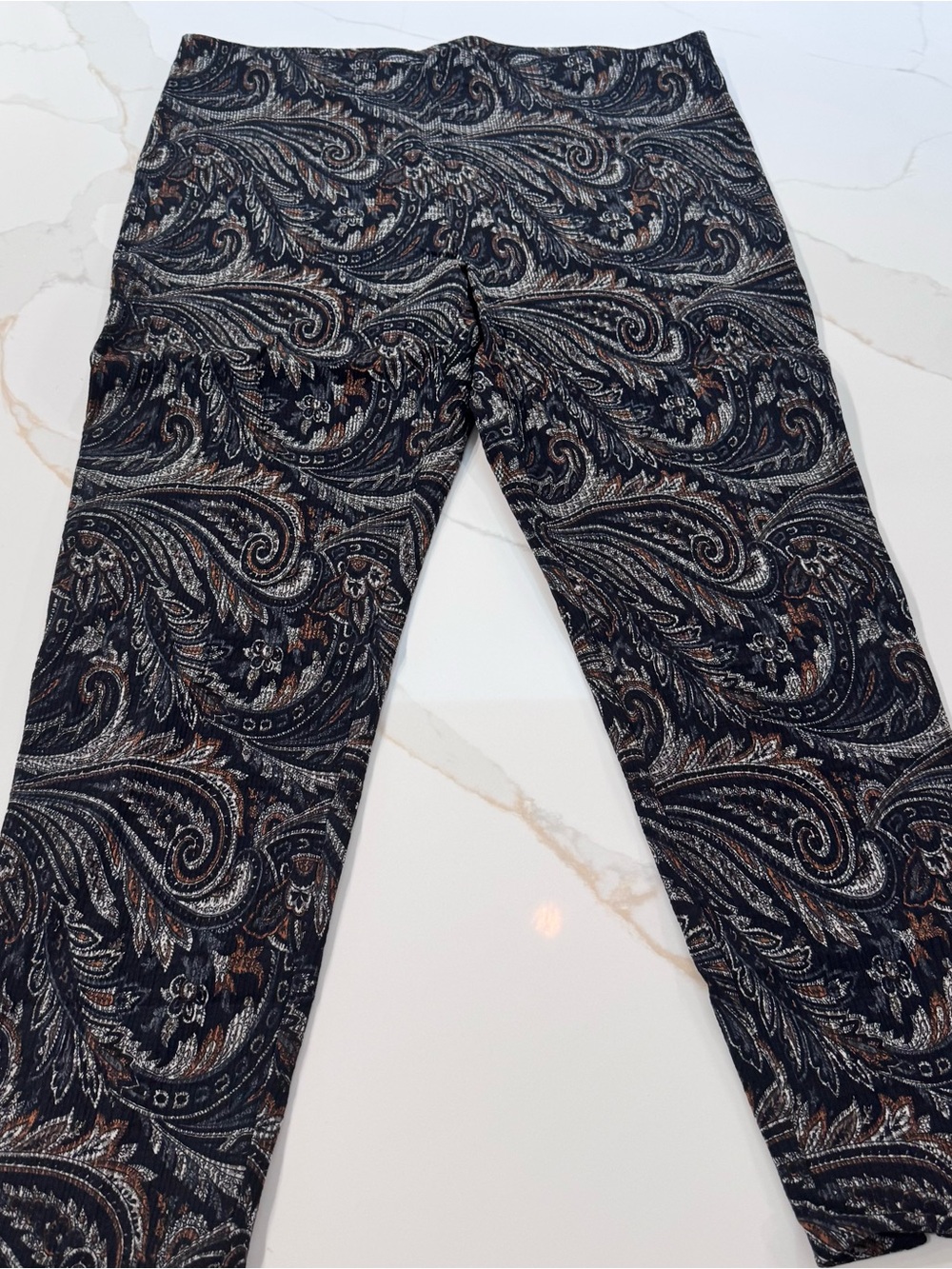Joseph Ribkoff Navy and Brown Paisley Cropped Pants